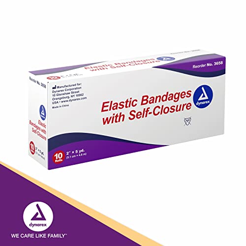 Dynarex Elastic Bandages With Self-Closure, Outstanding Compression And Stretch, Latex-Free Elastic Bandages With Velcro Closure, 2" X 5 Yds., 1 Box Of 10 Elastic Wrap Bandages #TOP6