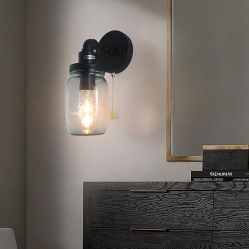 Lámpara de pared vintage E27 con cadena para crear un rincón de lectura en el salón