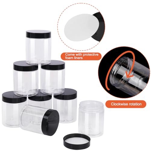 IHDYPPEW 48 Pack 8 OZ Clear Plastic Jars with Black Lids, Empty Plastic Mason Jars, Cosmetic Jar with Lids for Cream, Body Butters, Moisturizers, Candy, Beads, Samples (Clear) by IHDYPPEW - Used condition - Image 3