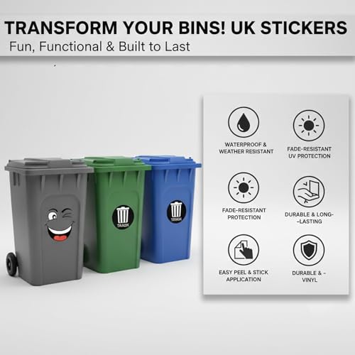 12 Blätter Mülltonnen Aufkleber, Mülleimer Dekorative Wand Aufkleber Augen und Mund DIY Großes für Kühlschrank Eimer 30 * 20cm