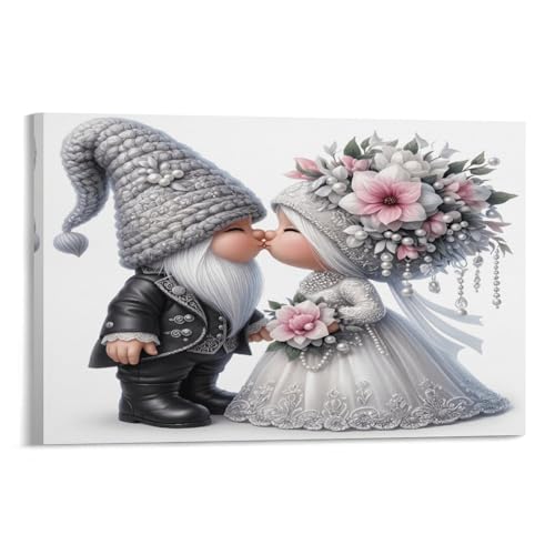 XPASHIQWC Boda Gnome Pareja Cuadro En Lienzo Cuadros Decorativos Pinturas Murales Cuadros Modernos Impresiones Lienzo Para Salon Dormitorios Comedor Pasillo 12x18inch(30x45cm)