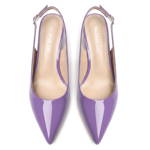 Image of NUMALEO Slingback Heels for Women Pointed Close Toe Kitten Heels Patent Pumps Dress Party Comfy Heeled Sandals Stiletto 2.5 Inch Dress Shoes