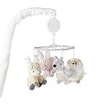 Levtex Baby - Everly Musical Rotating Baby Crib Mobile - Deer, Bunny, Squirrel, Hedgehog - Tan, Pink, Cream, Grey - Nursery Accessories