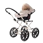 Friedrich Hugo baby's moving art Natureline Checked | 3 in 1 Kombi Kinderwagen Komplettset | Öko Nostalgie Kinderwagen | Farbe: Claudette Silver, PCS_NL-B1-DE-GC-R4