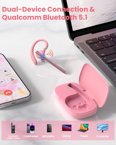 Image of New Bee Bluetooth Headset V5.1 72H Talk Time Dual Mic with Mute Button for Business, Wireless Hand-Free Bluetooth Earpiece with 500mAh Charging Case for Cell Phone Calls Trucker Driver Laptop