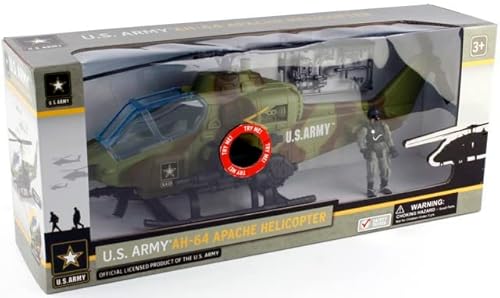 United States Army Ah-64 Apache Helicopter Toy & Soldier Action Figure Set - Hand Driven Military Army Toy Helicopter W/ Sound, 3+ #TOP5