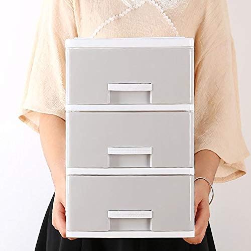 3 Drawer Office Storage Box with Handle -Multifunctional Durable Plastic Table Desktop Debris Cosmetic Holder Desk Organiser Grey