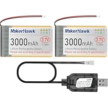 2PCS 3.7V 3000mAh LiPo Battery Rechargeable 103665 JST1.25 Plug Lithium Polymer Battery with 1000mA USB Charger Cable and Protection Board Insulated Rubber Tape for Electronic Device RC Car Drones