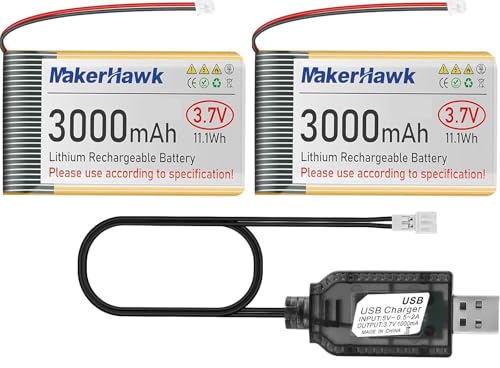 2PCS 3.7V 3000mAh LiPo Battery Rechargeable 103665 JST1.25