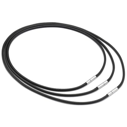 YDHfdc 3 Piezas Collar Cuero 3MM Cordon Cuero para Colgante 40/45/50cm Collar Cuero Hombre Mujer Impermeable Negro Cordón Colgante para Hombres y Mujeres