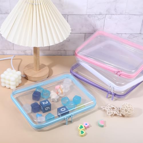 Image of 4 Pcs Clear Hard Shell Zipper Case, Transparent Hard Clear Zipper Case, Large Portable Travel Makeup Bag Organizer Bin for Pencil Cosmetics Building Blocks Puzzles(4Colors)