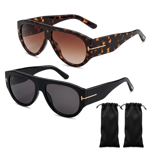 Image of Zirax 2 Pcs Womens Sunglasses Oversized Retro Square Polarised Sunglasses for Women UV400 Protection Classic Fashion Shades with Pouch