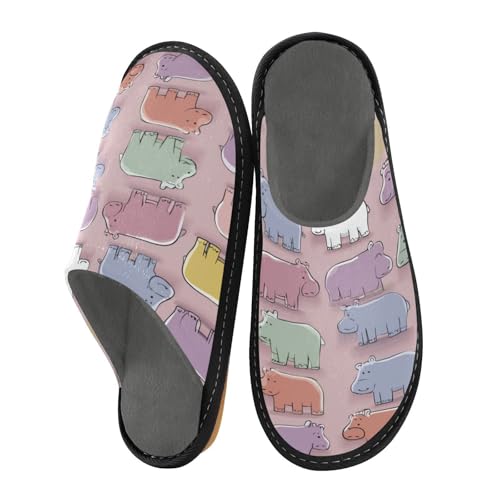 Slippers for Women Colorful Hippo Pattern on Fabric Soft Fuzzy Women's Slippers Indoor and Outdoor Shoes