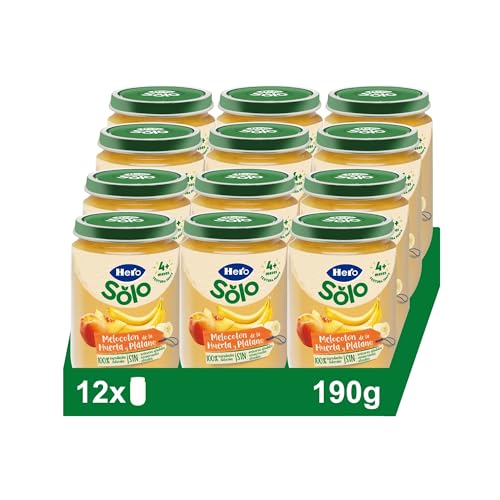 Hero Baby - Tarritos de Melocotón y Plátano, Sin Almidón, Sin Azúcares Añadidos, Ingredientes 100% Naturales, Textura Suave, Para Bebés a Partir de 4 meses, Pack de 12x190g