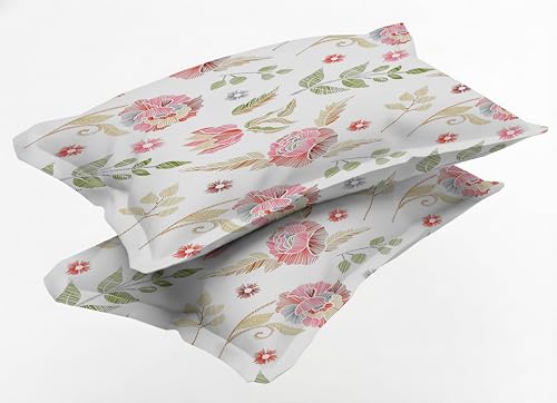 Image of Ezyption Cotton Super Soft 240 TC Elastic Fitted All Around Elastic Printed King Size Double Bed Bedsheet with 2 Pillow Cover 72 inch X 78 inch White Green