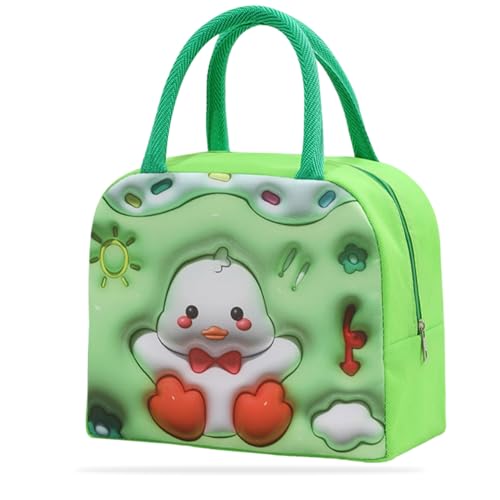 Image of Kraptick Compact & Stylish Design Printed Tiffin Bag for Children Insulated Lunch Bag for Kids Perfect Leakproof Keeps Hot and Cold Lunch Bag for School (Green White Duck)
