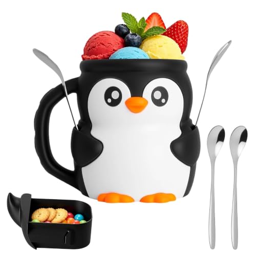 Imagen de Soporte para helado con pingüino y cuchara porta vaso de postre de estilo nórdico con cajón
