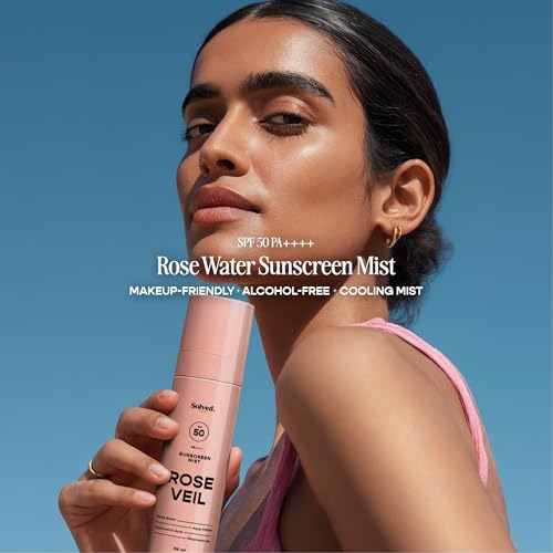 Image of Solved Labs Rose Veil Sunscreen Spray /Mist | SPF50 PA++++ | Rose Water & PDRN, Niacinamide & Brightening Peptides | Lightweight UV Protection Spray Sunscreen | For All Skin Types | 100ml