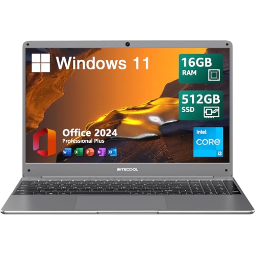 BiTECOOL 15.6 Windows 11 Laptop, Intel Core i3-5005U, 16GB RAM, 512GB SSD, FHD IPS Display, 2.4G/5G WiFi, BT5.0, RJ45, Webcam, Long Battery Life for Work, Study, and Entertainment