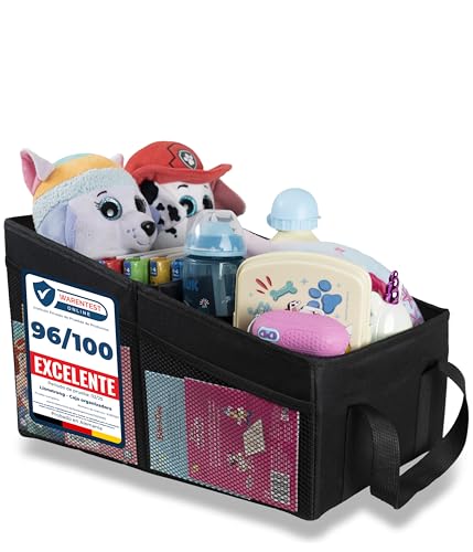 LIONSTRONG Organizador de Coche [ESTABLE POR PANLES DE PLÁSTICO] - Organizador Universal para Asiento Trasero y Asiento Delante - Ideal para Vacaciones - Espacio para Juguetes - Repelente al Agua