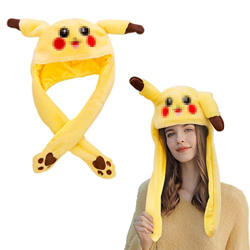 CTRIS Bonnet avec oreilles mobiles, joli lapin drôle en peluche - Cadeau - Bonnet de lapin pour adultes et enfants - Pour fête d'anniversaire, fête de Noël, cosplay Jaune 50 x 37CM Cover