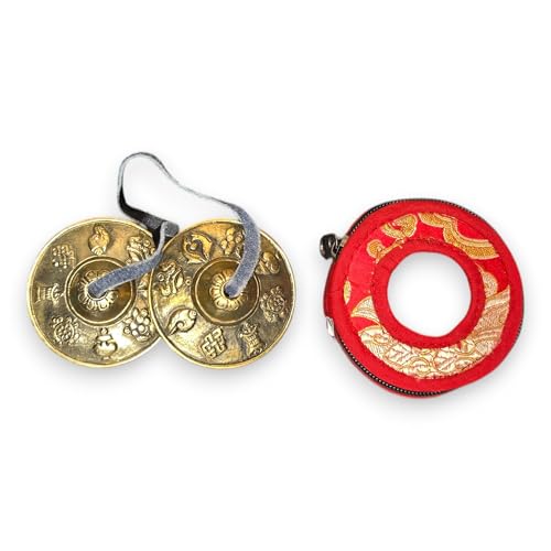 Eight Auspicious Symbols Tingsha Cymbals - Handcrafted Meditation Bells with Leather Cord, Meditation Sound Instrument for Yoga, Mindfulness & Spiritual Practice - Made in Nepal