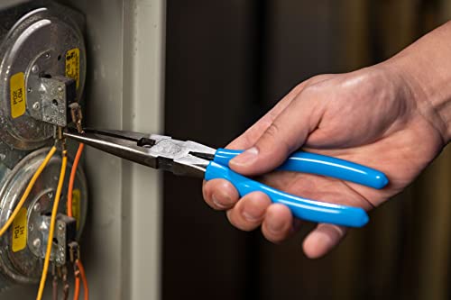 Image of Channellock Needle-Nose Pliers E318 - Long Nose, High Carbon Steel, Blue Handle - 8-Inch Combination