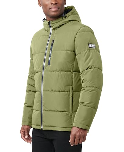 Image of Nautica Men's Midweight Quilted Faux Memory Puffer Jacket -Adjustable Hood Insulated Winter Coat
