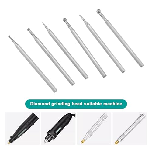 LT Easiyl 12 Stück Diamantfräser-Set mit Rundem Kopf Steinschnitzset 0,5–8mm Kugelkopf Diamantfräser Passend für 3/32 Zoll Dorn Kompatibel mit Rotationswerkzeug Silber