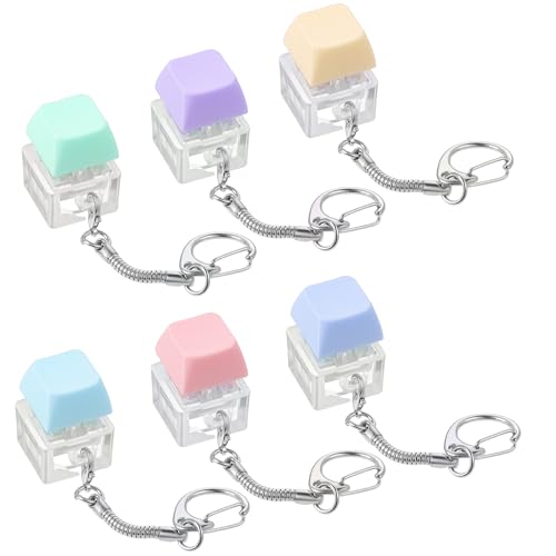 Qianyu 6 Pack Keyboard Fidget Toy Fidget Clicker Keyboard Keychain Decompression Button Finger Clicker Toys Keycap Fidgets Keychain for Adults DIY Crafts Party Supplies