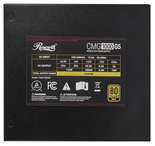 Image of Rosewill CMG5 1000W, ATX 3.0 & 3.1 Compatible, 80+ Gold Full Modular Power Supply, PCIe 5.0 600W 12V-2x6 Connector, 100% Japanese Electrolytic Capacitor, Eco Silent Mode, 120mm FDB Fans - CMG1000G5
