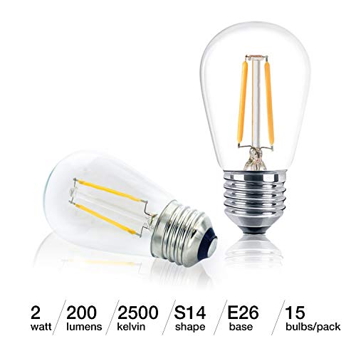 Brightech Ambience PRO Replacement Plastic LED Light Bulbs, 2 Watt Vintage LED Edison Bulbs, 2500K Warm White Dimmable Outdoor String Lights Bulbs, E26 Base - 15 Pack by Brightech - Used condition - Image 2