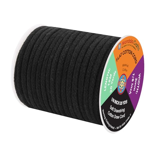 Mandala Crafts 1/8 Inch Black Flat Drawstring Cord for Hoodies