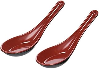 JapanBargain 2384x2, Chinese Soup Spoons Asian Japanese Chinese Wonton Soba Rice Pho Ramen Noodle Soup Spoons Set of 2, Black/Red