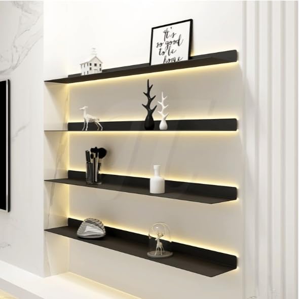 Étagère murale LED haut de gamme en fer noir mat de style moderne