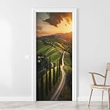 3D Door Sticker Tuscany Sunset Landscape View Green Hills Fringed Cypress Trees Italy Door Mural Peel and Stick Self-Adhesive Door Decal Removable Wallpaper Poster Home Decor for Bedroom 30.3