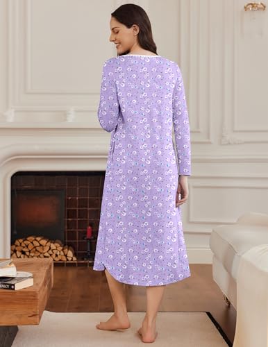 Ekouaer Women Nightgowns Long Sleeve Sleepshirt House Dresses with Pockets $9.99 + 60% Off Code QMB6VRXC - image 5