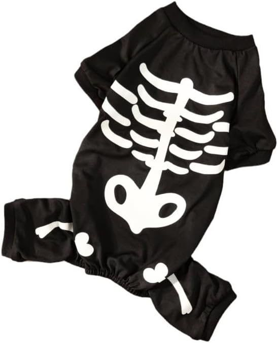 Dog Skeleton Costume Glow in The Dark Pet Halloween Jumpsuit 4 Legged Onesie for Small Medium Large Dog, L