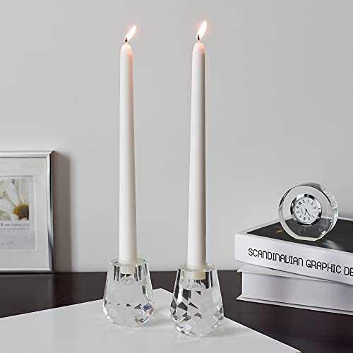 Kitcom Crystal Taper Candle Holder Honeycomb Designed Hand Cut Crystal Candlesticks Wedding Banquet Decorations For Dinner W2.4Xh3.2Inches Pack Of 2, Clear With Gift Box #TOP2