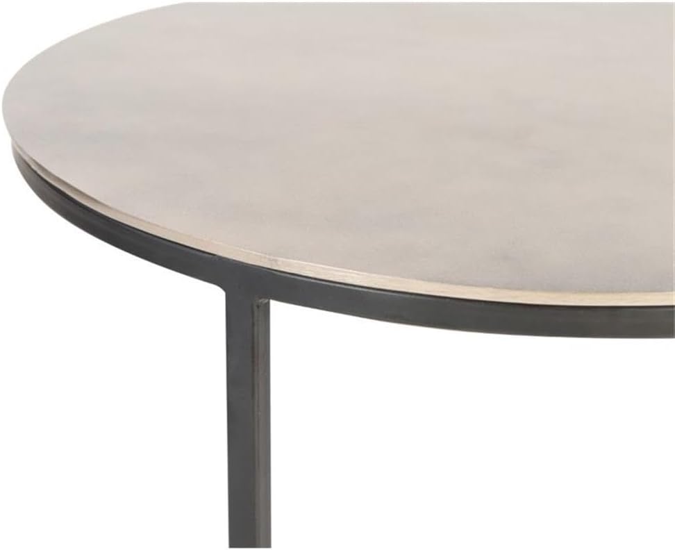 BOWERY HILL Metal Nesting Tables, Set of 3, Antique Nickel Finish, Iron and Aluminum Construction, Textured Cast Aluminum Slab Top, Space-Saving Design Accent Tables for Living Room or Bedroom