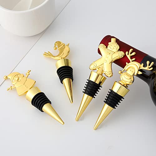 Leewoth 4 Pieces Christmas Wine Stoppers Decorative, Christmas Wine Bottle Stopper, Santa Xmas Reindeer Snowmen Bottle Stopper For Keeping Wine Fresh Holiday Wedding Christmas Party Supplies (Golden) #TOP1