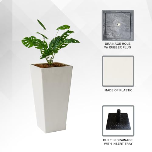 XBrand Modern 30-Inch Tall Square Planter, Modern Tapered Perfect for Indoor & Outdoor, Patio Décor, White by XBrand - Image 2