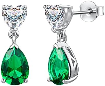 CACESTONE 925 Sterling Silver Teardrop Drop Stud Earrings for Women,Created Garnet/ Aquamarine/ Emerald/ Ruby/ Sapphire 7*10mm 2.3ct,Birthday Anniversary Christmas Birthstone Gifts for Girls,16mm
