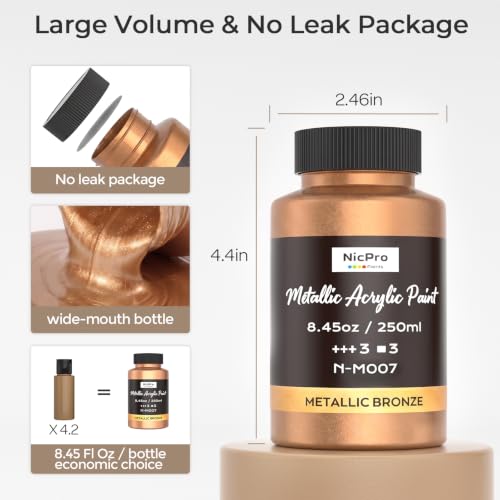 Image of Nicpro Metallic Bronze Acrylic Paint, 8.45oz /250ml Bronze Craft Paint
