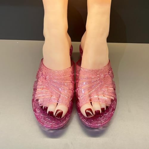 Jelly Fisherman Sandals Women Clear Wedge Water Slides Slip On House Slippers Wide Platform Waterproof Lightweight Breathable Open Toes Summer Casual Sparkly Dress Shoes Beach Pool Party Vacation3