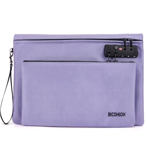 Notary Bag with Lock Double layer Cash Bag Notary Supplies Valuable Storage Bag Lock Bag travel safe (Purple)