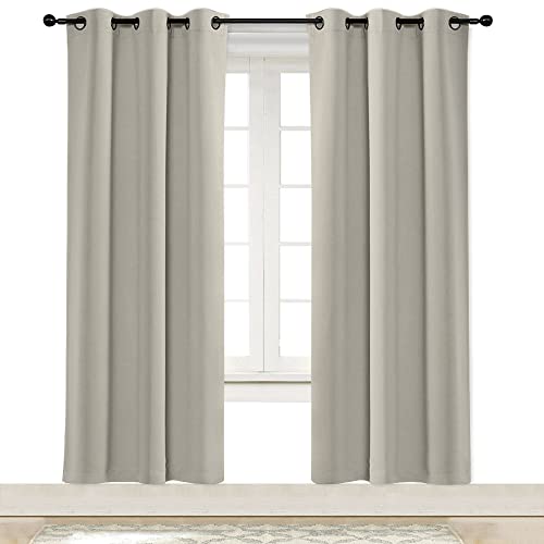 NICETOWN Room Darkening Blind Shade for Kids Bedroom Triple Weave Home Decoration Light Blocking Solid Ring Top Curtain/Drape for Small Window (Natura