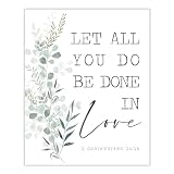 Sage Light Design Co Let All That You Do Be Done In Love 1 Corinthians 16:14 Wall Decor | 8x10 UNFRAMED Black, White, Green Botanical Scripture Wall Art | Bible Verse Religious Typography Home Decor