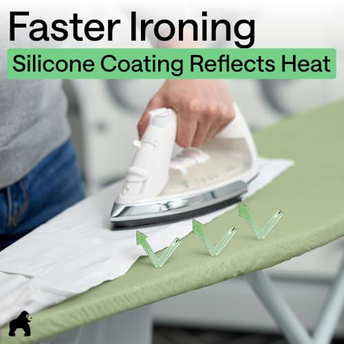 Image of GORILLA GRIP Ironing Board Cover, Silicone Coating, 400F Scorch and Stain Resistant with Thick Padding, Fits Over Standard Size Board, Heavy Duty Hook and Loop Fastener Strap, Sage 15x54