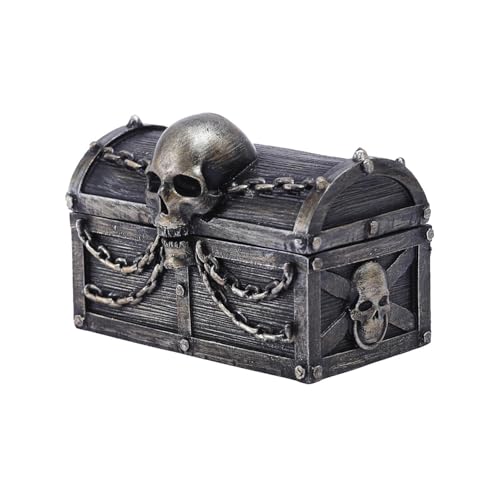 Image of Harilla Skull Jewelry Box Jewelry Storage Holder Vintage Treasure Chest Keepsake Box Skull Trinket Box for Bathroom Wedding Birthdays, Black